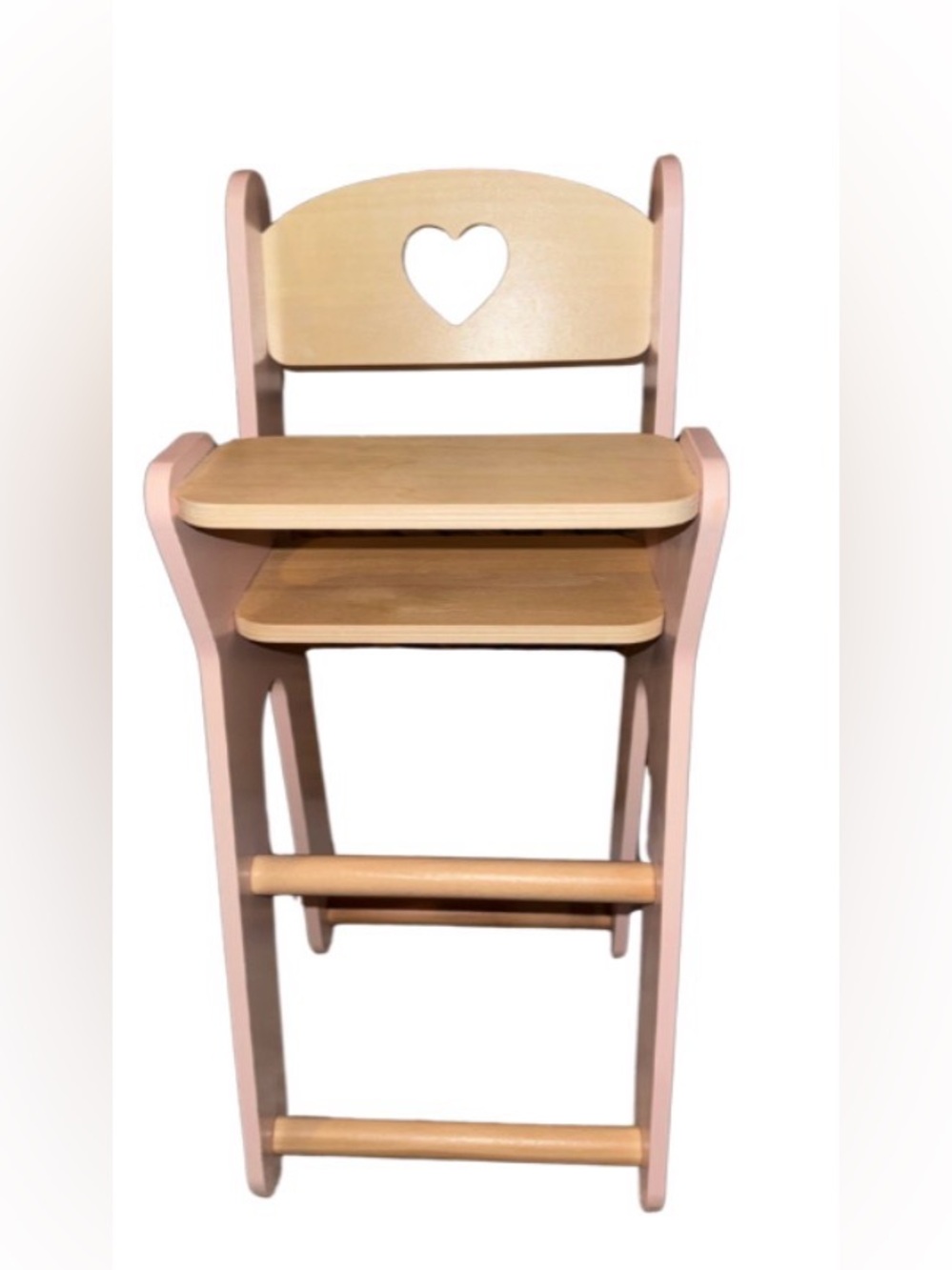 Doll Moover Wooden High Chair with Heart Cutout - Pink and Natural